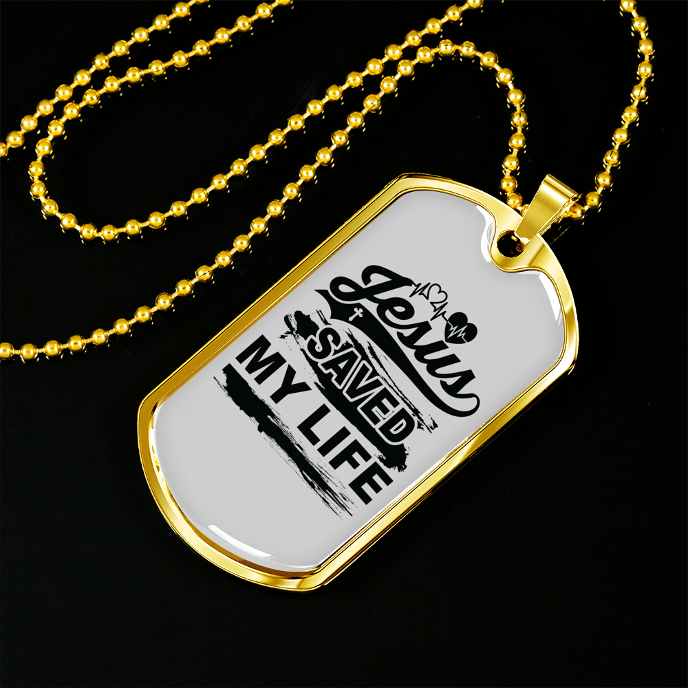 Jesus Saved My Life Christian Necklace Stainless Steel or 18k Gold Dog Tag 24" Chain-Express Your Love Gifts