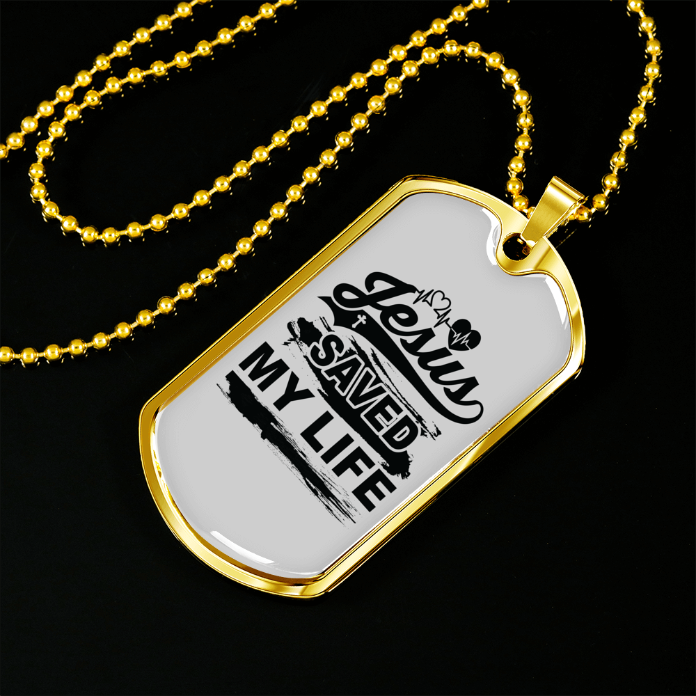 Jesus Saved My Life Heart Christian Necklace Stainless Steel or 18k Gold Dog Tag 24" Chain-Express Your Love Gifts