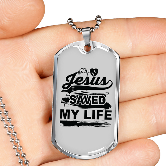Jesus Saved My Life Heart Christian Necklace Stainless Steel or 18k Gold Dog Tag 24" Chain-Express Your Love Gifts