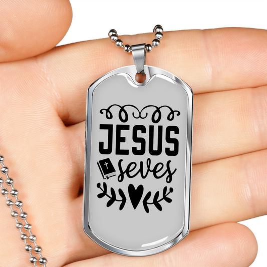 Jesus Seves Christian Necklace Stainless Steel or 18k Gold Dog Tag 24" Chain-Express Your Love Gifts