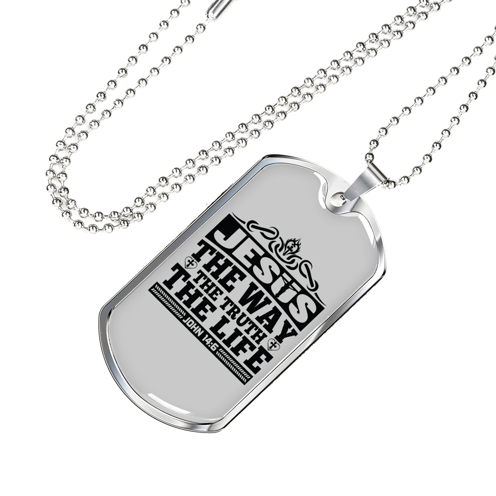 Jesus The Way Black Christian Necklace Stainless Steel or 18k Gold Dog Tag 24" Chain-Express Your Love Gifts