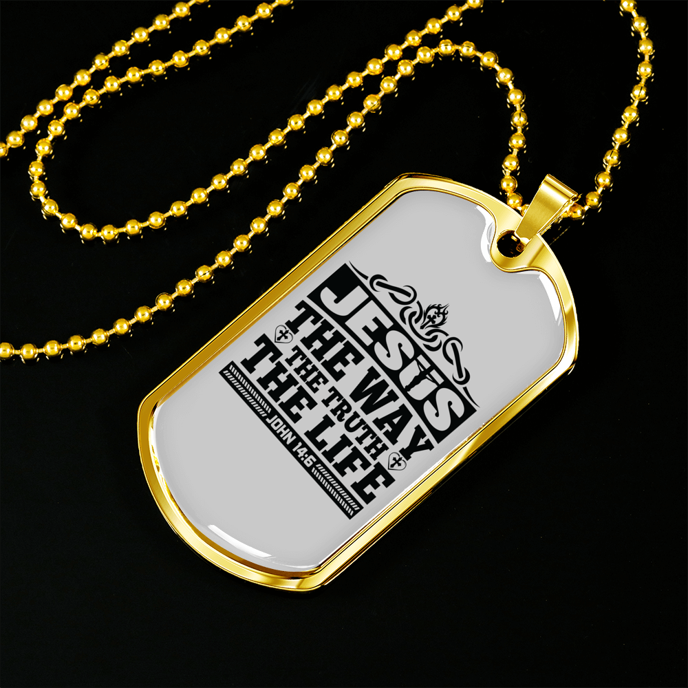 Jesus The Way Black Christian Necklace Stainless Steel or 18k Gold Dog Tag 24" Chain-Express Your Love Gifts