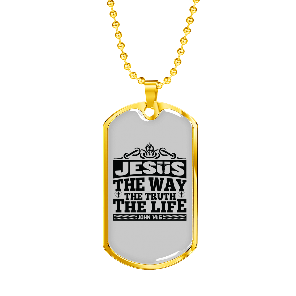 Jesus The Way Black Christian Necklace Stainless Steel or 18k Gold Dog Tag 24" Chain-Express Your Love Gifts