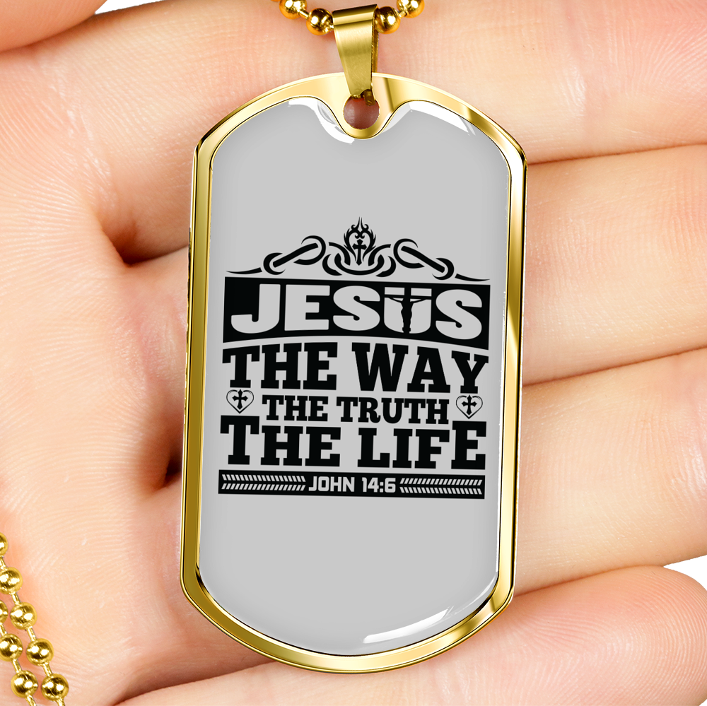 Jesus The Way Black Christian Necklace Stainless Steel or 18k Gold Dog Tag 24" Chain-Express Your Love Gifts