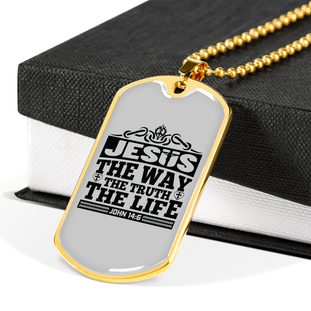 Jesus The Way Black Christian Necklace Stainless Steel or 18k Gold Dog Tag 24" Chain-Express Your Love Gifts