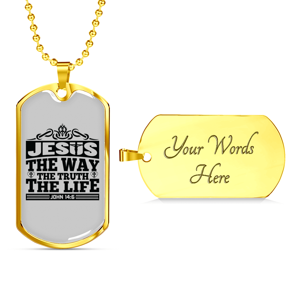 Jesus The Way Black Christian Necklace Stainless Steel or 18k Gold Dog Tag 24" Chain-Express Your Love Gifts