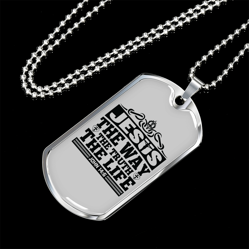 Jesus The Way Black Christian Necklace Stainless Steel or 18k Gold Dog Tag 24" Chain-Express Your Love Gifts