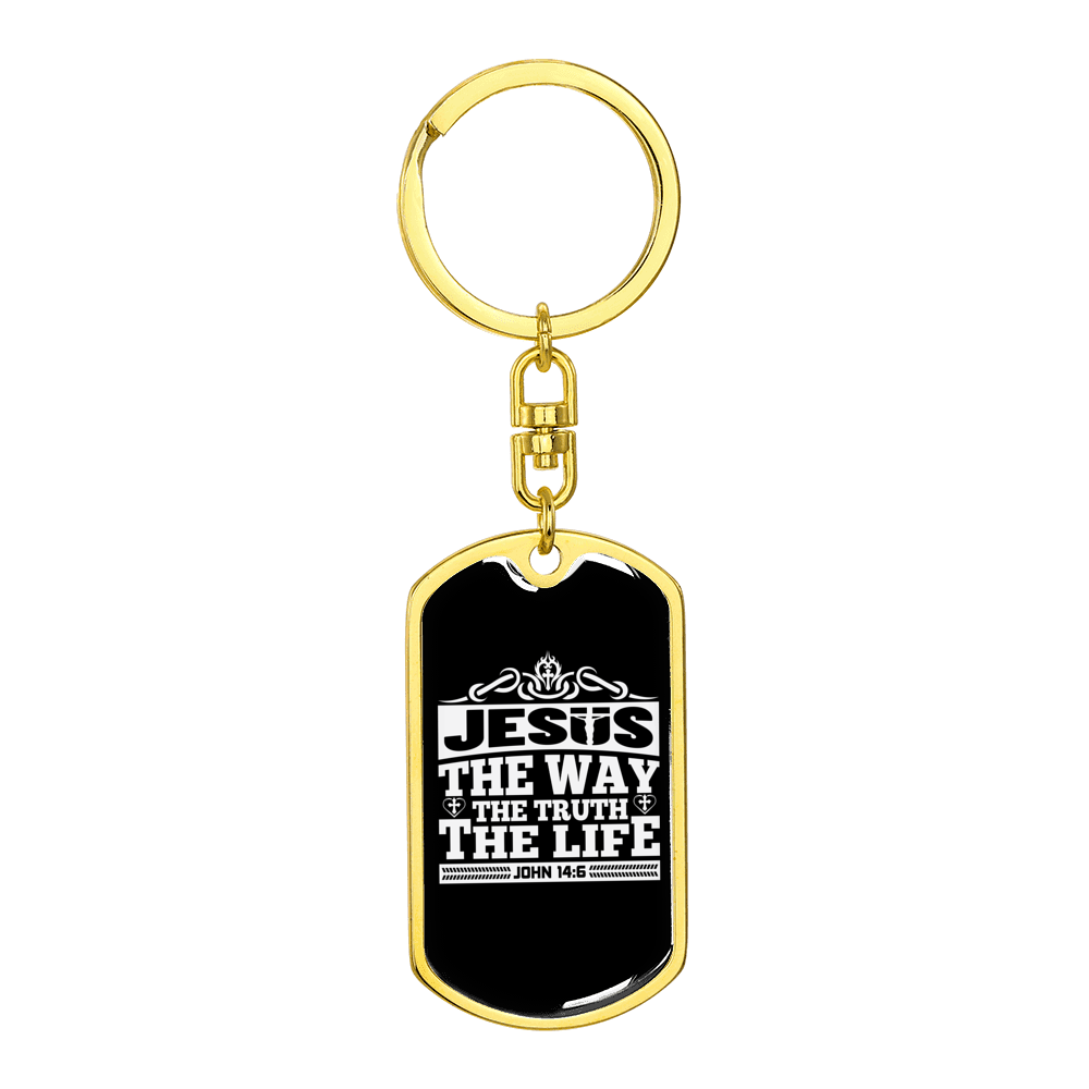 Jesus The Way John 14:6 Stainless Steel or 18k Gold Premium Swivel Dog Tag Keychain