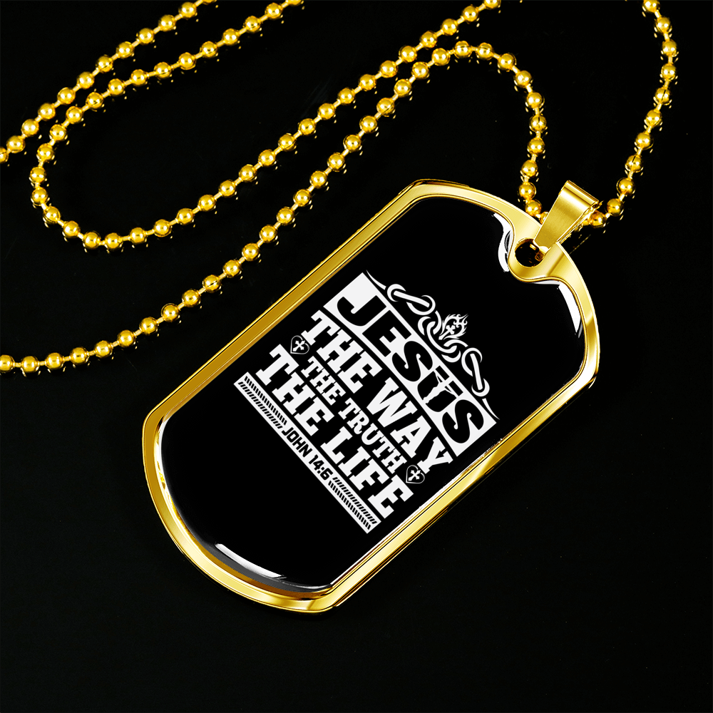 Jesus The Way White Christian Necklace Stainless Steel or 18k Gold Dog Tag 24" Chain-Express Your Love Gifts