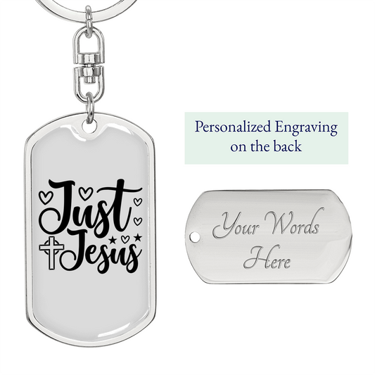 Just Jesus Keychain Stainless Steel or 18k Gold Dog Tag Keyring-Express Your Love Gifts