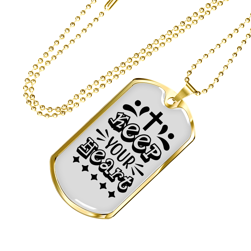 Keep Your Heart Cross Christian Necklace Stainless Steel or 18k Gold Dog Tag 24" Chain-Express Your Love Gifts