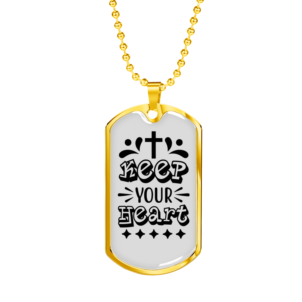 Keep Your Heart Cross Christian Necklace Stainless Steel or 18k Gold Dog Tag 24" Chain-Express Your Love Gifts