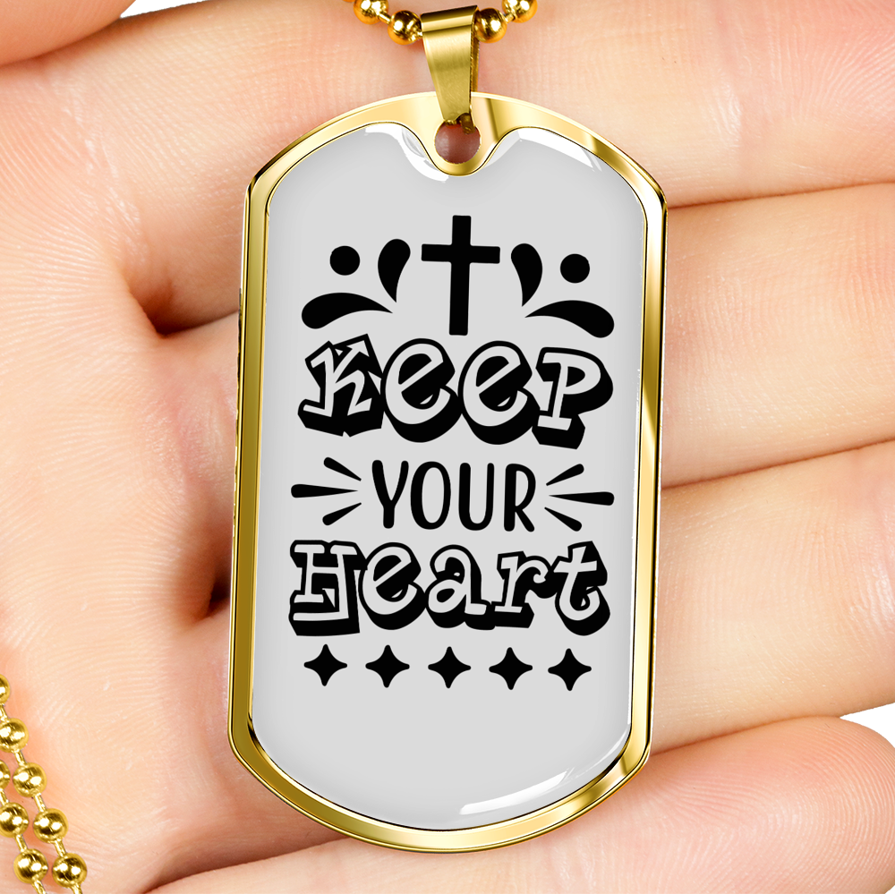 Keep Your Heart Cross Christian Necklace Stainless Steel or 18k Gold Dog Tag 24" Chain-Express Your Love Gifts