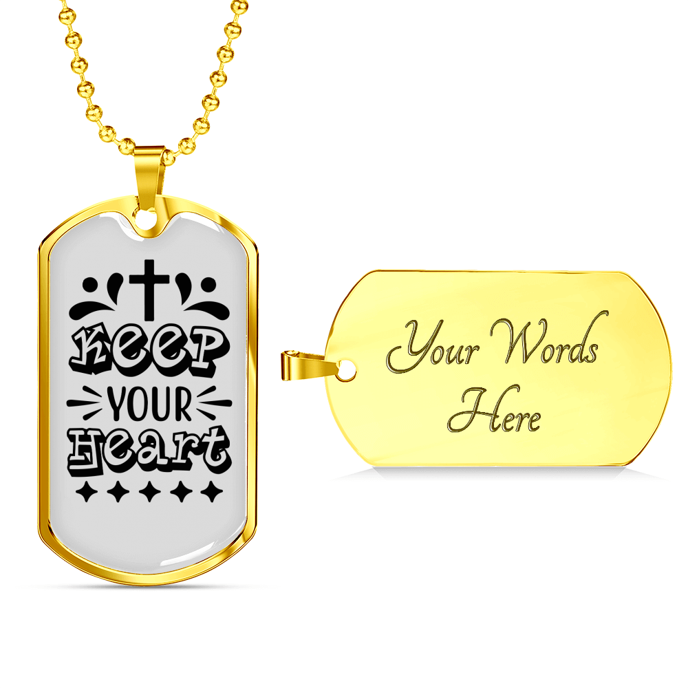 Keep Your Heart Cross Christian Necklace Stainless Steel or 18k Gold Dog Tag 24" Chain-Express Your Love Gifts