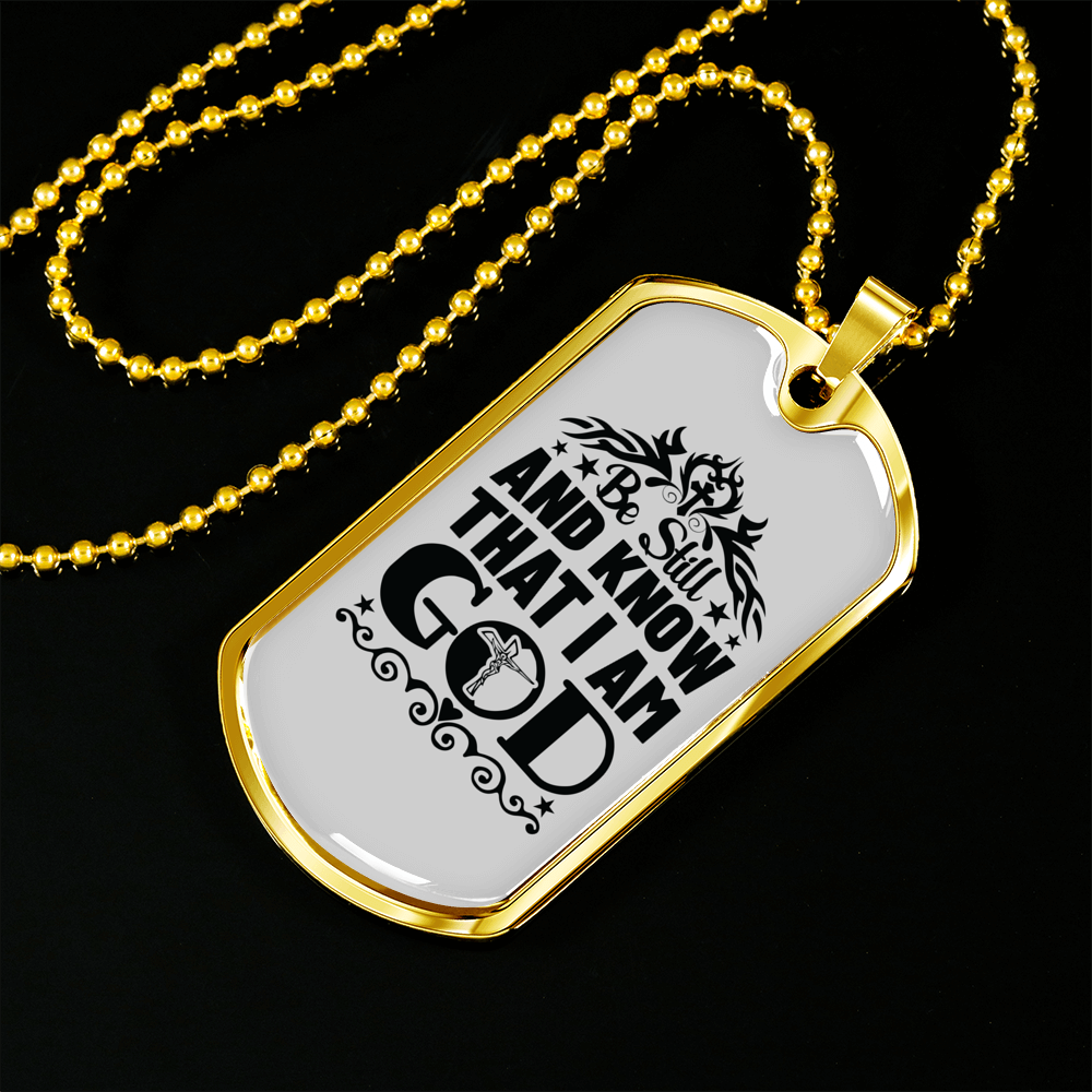 Know That I Am God Cross Christian Necklace Stainless Steel or 18k Gold Dog Tag 24" Chain-Express Your Love Gifts