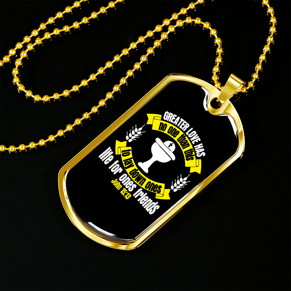 Lay Down Ones Life Christian Necklace Stainless Steel or 18k Gold Dog Tag 24" Chain-Express Your Love Gifts