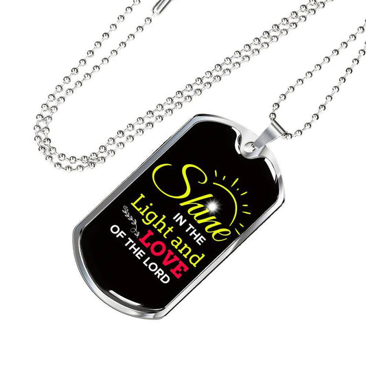 Let God's Light And Love Shine Christian Necklace Bible Verse Necklace Stainless Steel or 18k Gold Dog Tag w 24" Chain