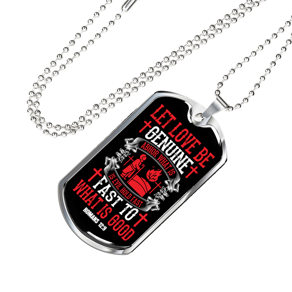 Let Love Be Genuine Christian Necklace Stainless Steel or 18k Gold Dog Tag 24" Chain-Express Your Love Gifts