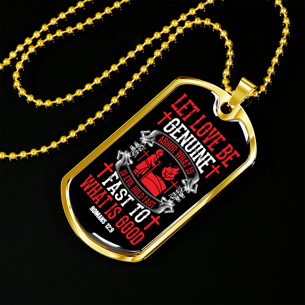 Let Love Be Genuine Christian Necklace Stainless Steel or 18k Gold Dog Tag 24" Chain-Express Your Love Gifts
