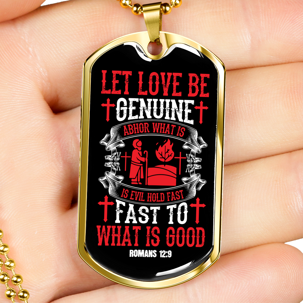 Let Love Be Genuine Christian Necklace Stainless Steel or 18k Gold Dog Tag 24" Chain-Express Your Love Gifts