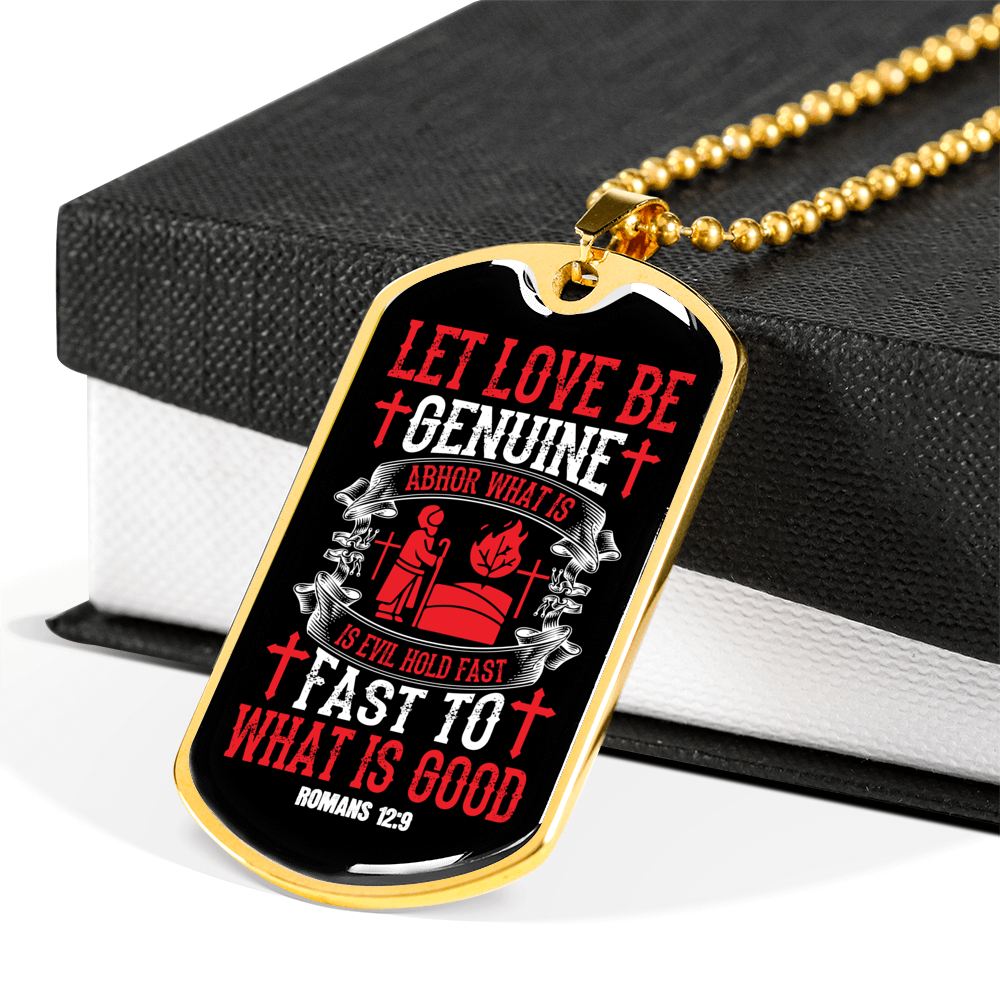 Let Love Be Genuine Christian Necklace Stainless Steel or 18k Gold Dog Tag 24" Chain-Express Your Love Gifts