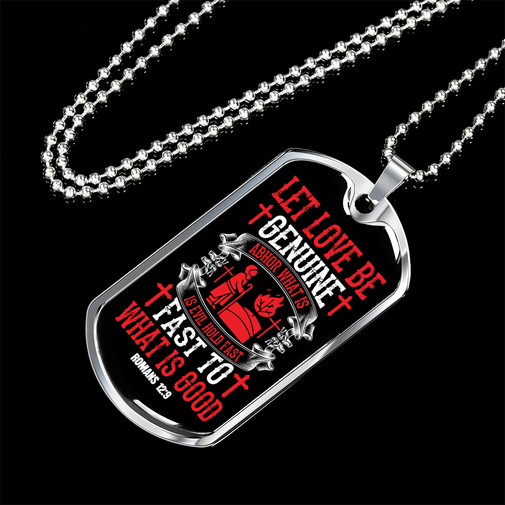 Let Love Be Genuine Christian Necklace Stainless Steel or 18k Gold Dog Tag 24" Chain-Express Your Love Gifts