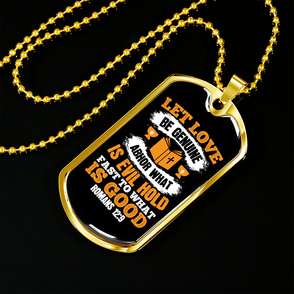 Let Love Christian Necklace Stainless Steel or 18k Gold Dog Tag 24" Chain-Express Your Love Gifts
