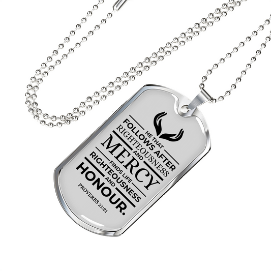Life Living In Righteousness Christian Verse Gift Proverbs Necklace Stainless Steel or 18k Gold Dog Tag w 24" Chain