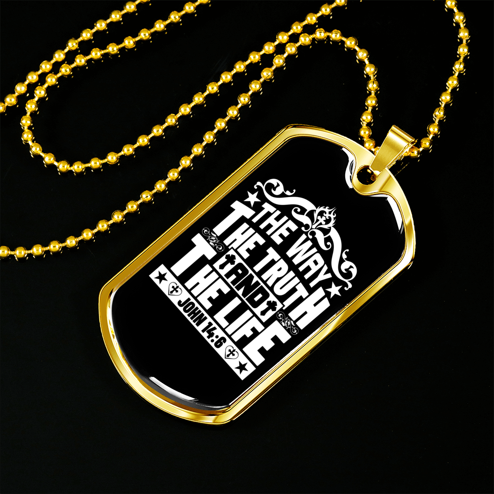 Life Truth Way Christian Necklace Stainless Steel or 18k Gold Dog Tag 24" Chain-Express Your Love Gifts