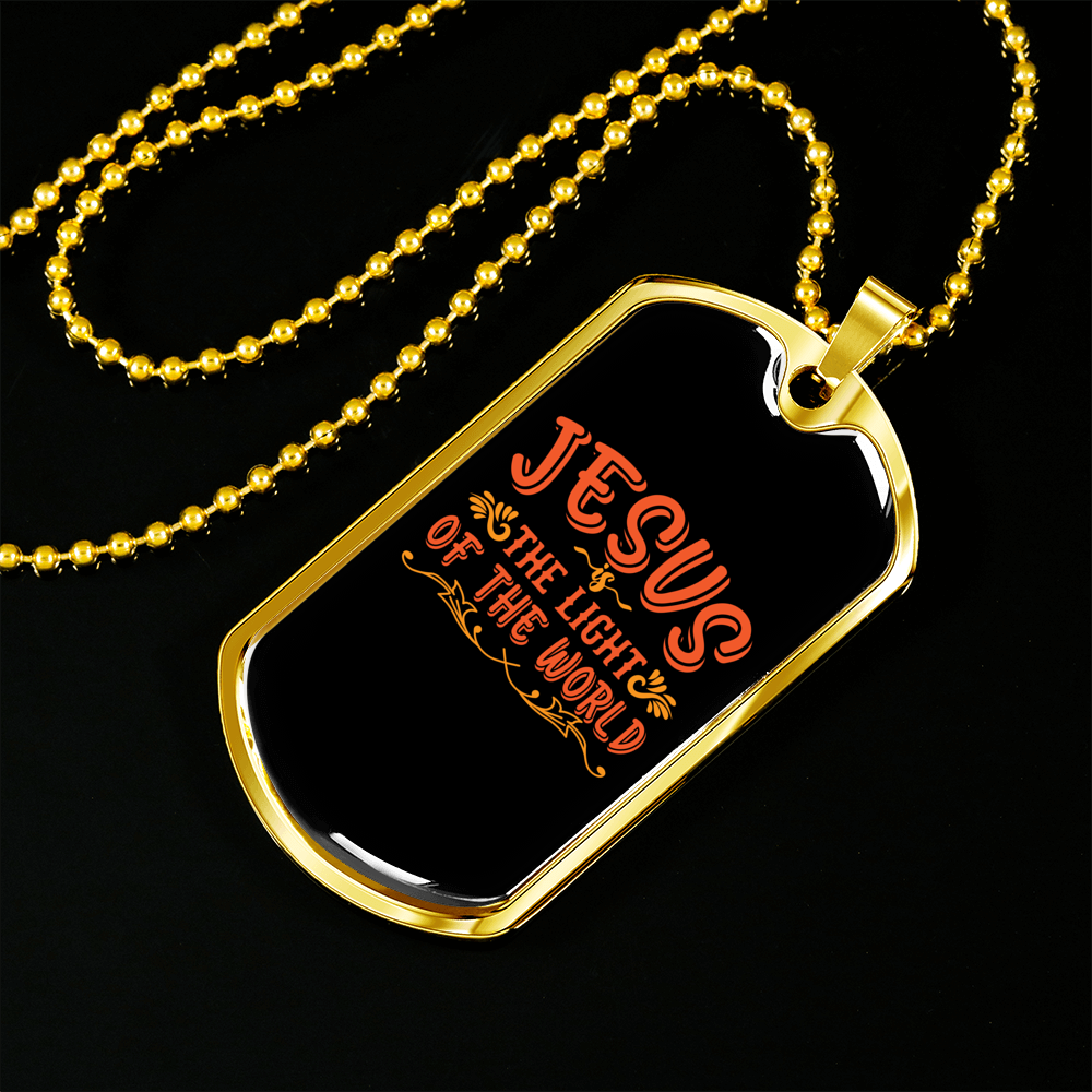Light Of The World Christian Necklace Stainless Steel or 18k Gold Dog Tag 24" Chain-Express Your Love Gifts