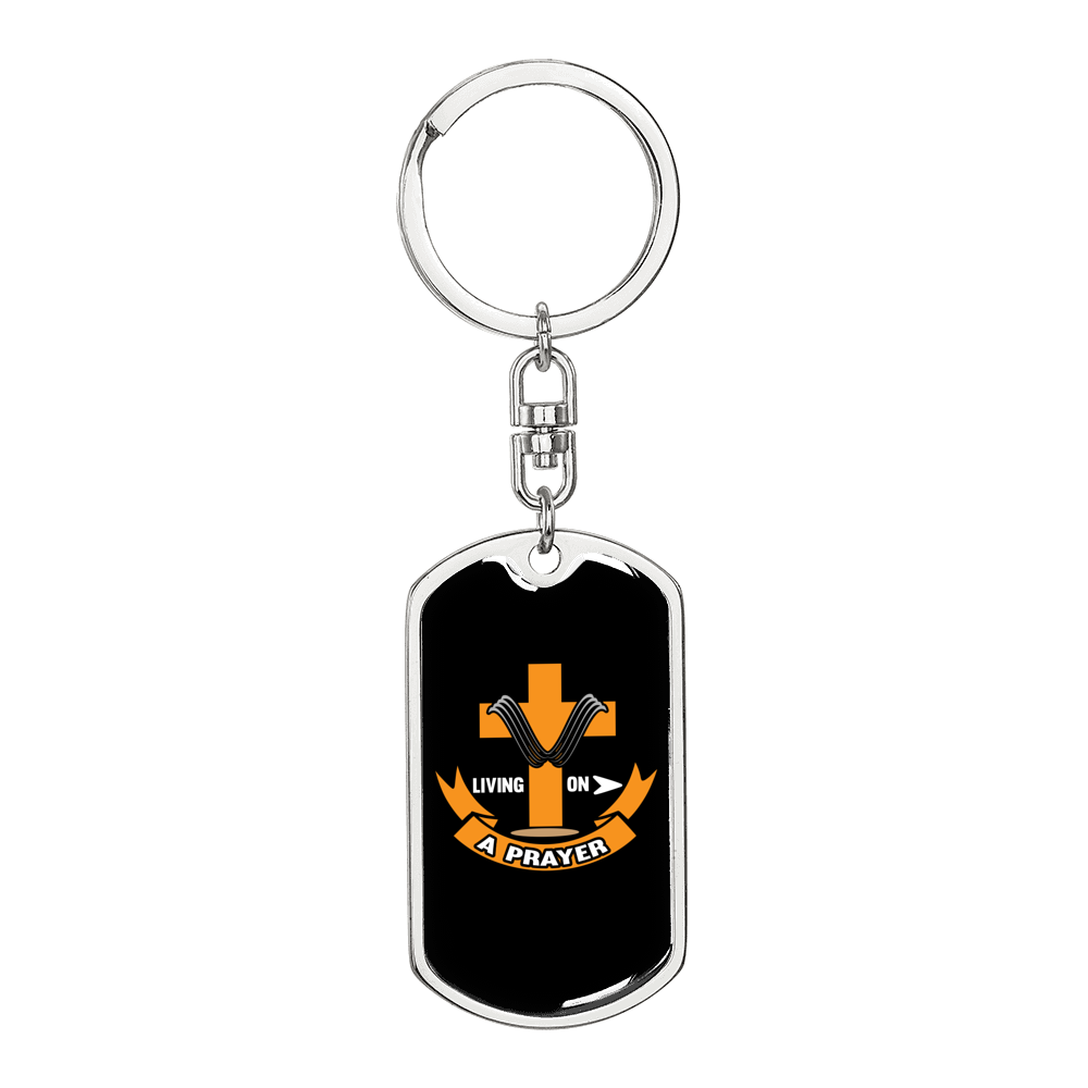 Living On A Prayer Keychain Stainless Steel or 18k Gold Dog Tag Keyring-Express Your Love Gifts
