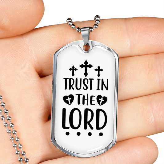 Lord And Trust Christian Necklace Stainless Steel or 18k Gold Dog Tag 24" Chain-Express Your Love Gifts