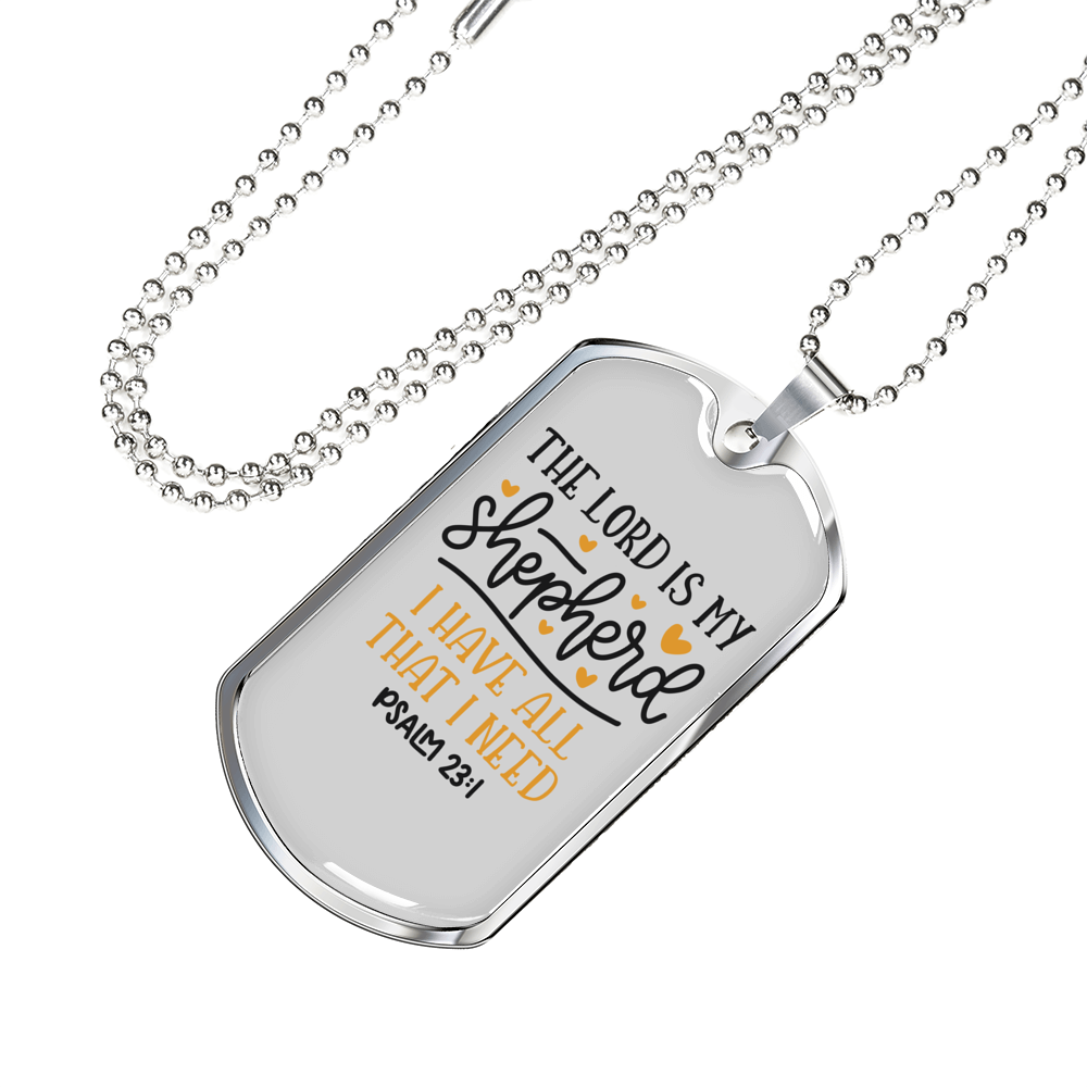 Lord Is My Shepherd Christian Necklace Stainless Steel or 18k Gold Dog Tag 24" Chain-Express Your Love Gifts