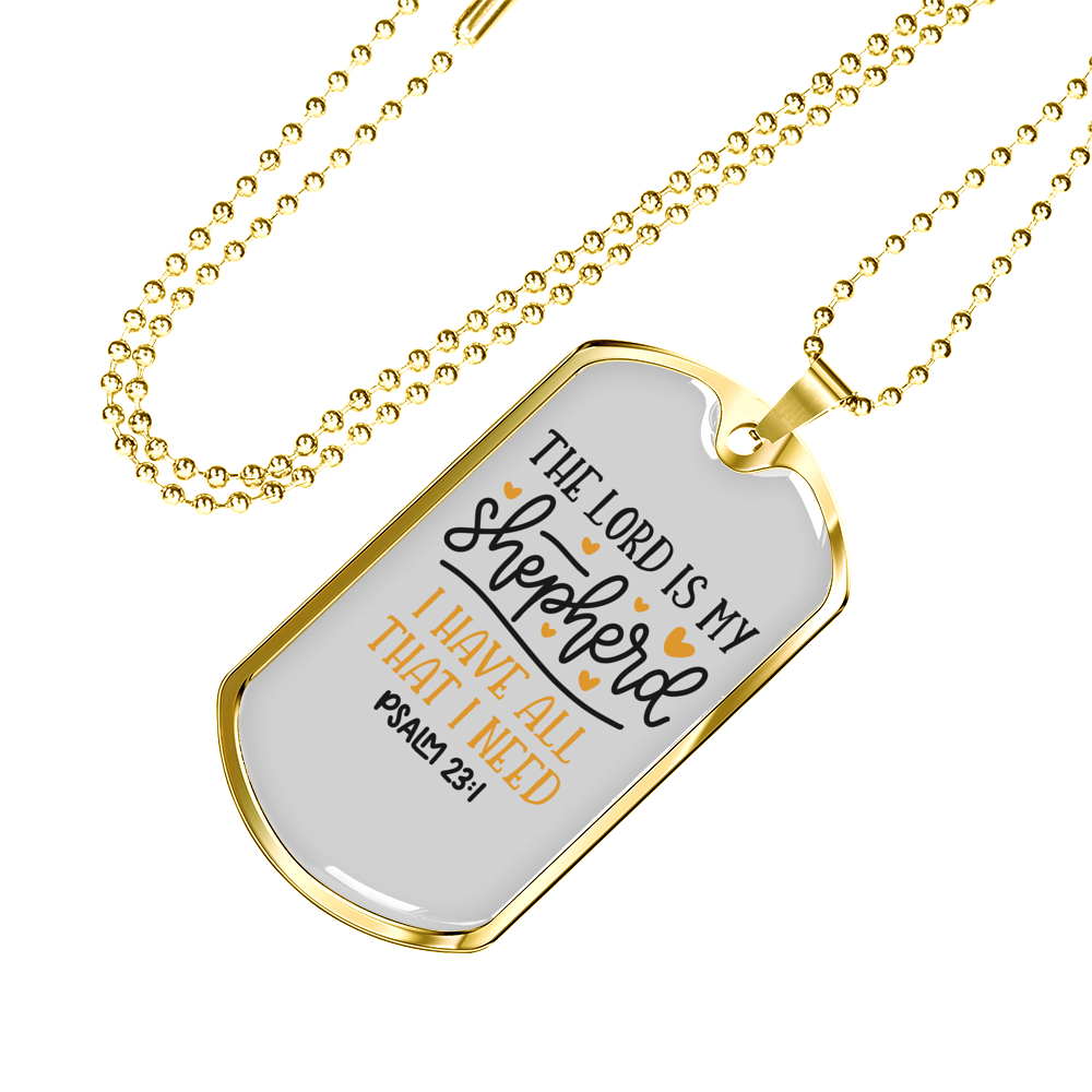 Lord Is My Shepherd Christian Necklace Stainless Steel or 18k Gold Dog Tag 24" Chain-Express Your Love Gifts