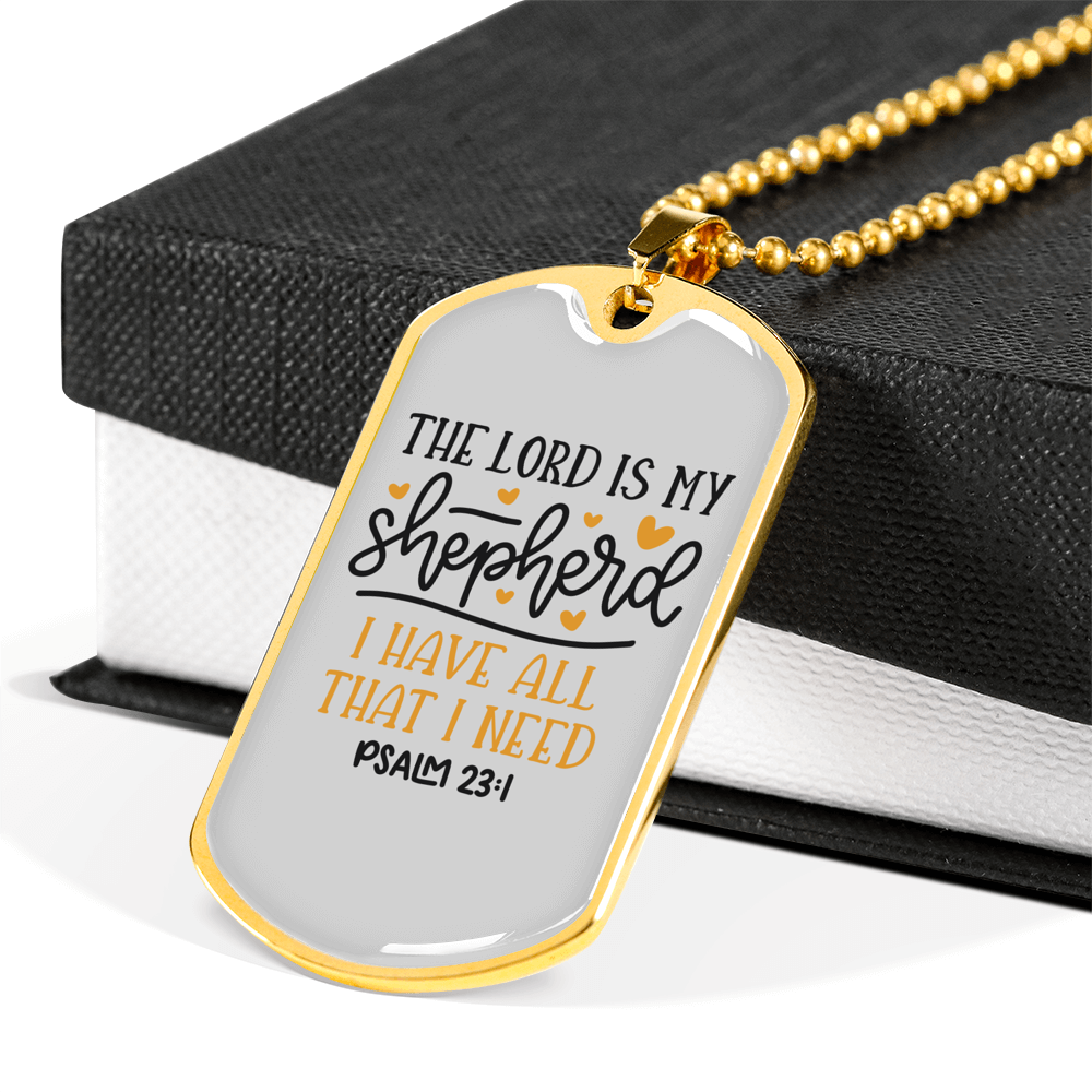 Lord Is My Shepherd Christian Necklace Stainless Steel or 18k Gold Dog Tag 24" Chain-Express Your Love Gifts