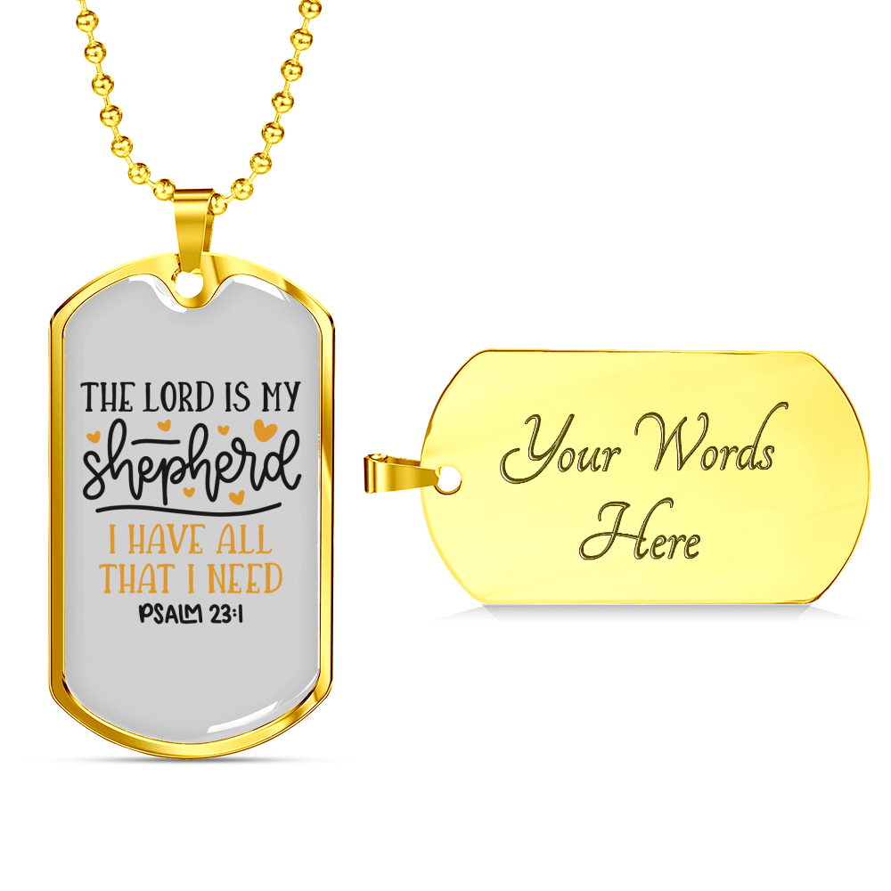 Lord Is My Shepherd Christian Necklace Stainless Steel or 18k Gold Dog Tag 24" Chain-Express Your Love Gifts