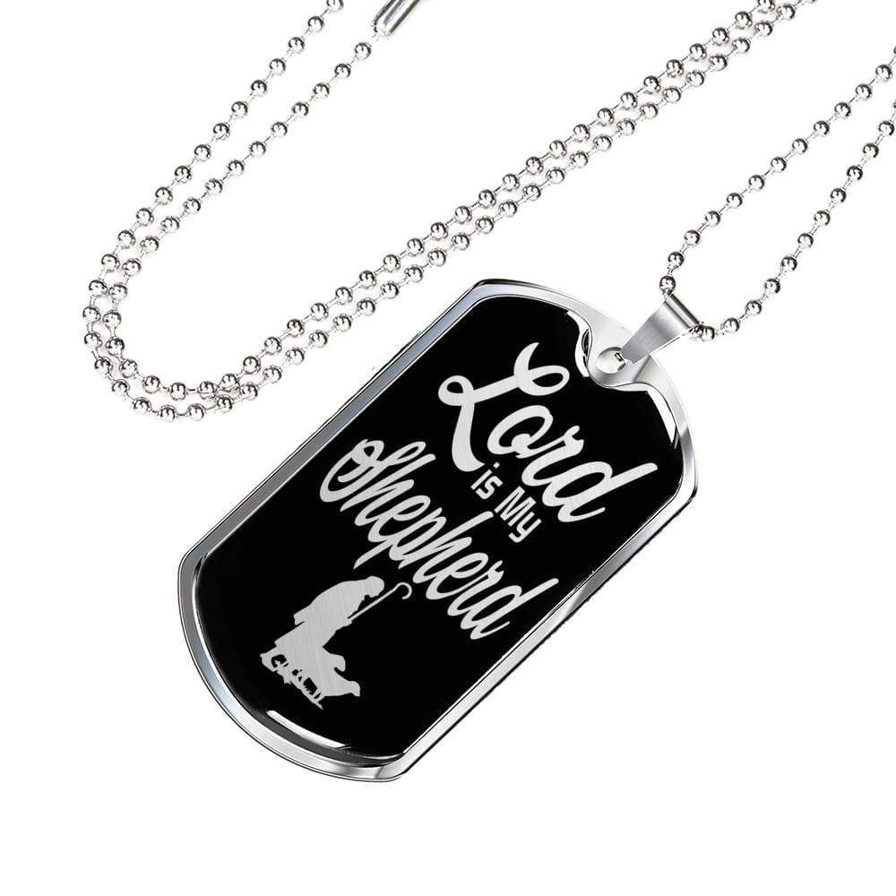 Lord Is My Shepherd Dog Tag Stainless Steel or 18k Gold 24" Chain - Express Your Love Gifts