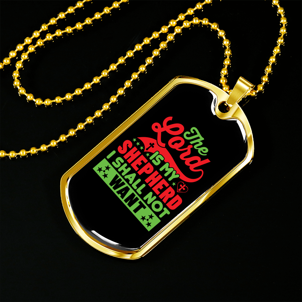 Lord My Shepherd Green Christian Necklace Stainless Steel or 18k Gold Dog Tag 24" Chain-Express Your Love Gifts