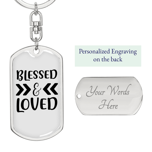 Love And Blessed Christian Keychain Stainless Steel or 18k Gold Dog Tag Keyring-Express Your Love Gifts