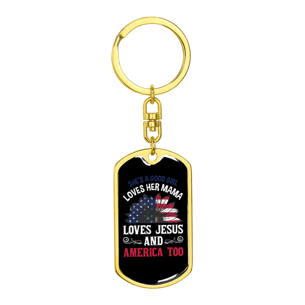 Love Jesus and America Too Christian Stainless Steel or 18k Gold Premium Swivel Dog Tag Keychain