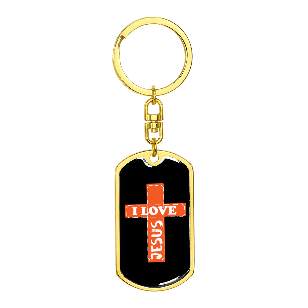 Love Jesus Cross Stainless Steel or 18k Gold Premium Swivel Dog Tag Keychain