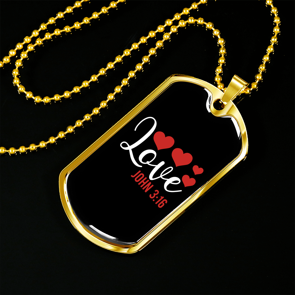 Love John 3:16 Christian Necklace Stainless Steel or 18k Gold Dog Tag 24" Chain-Express Your Love Gifts