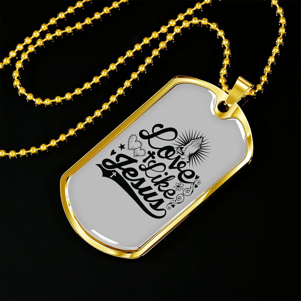 Love Like Jesus Cross Christian Necklace Stainless Steel or 18k Gold Dog Tag 24" Chain-Express Your Love Gifts