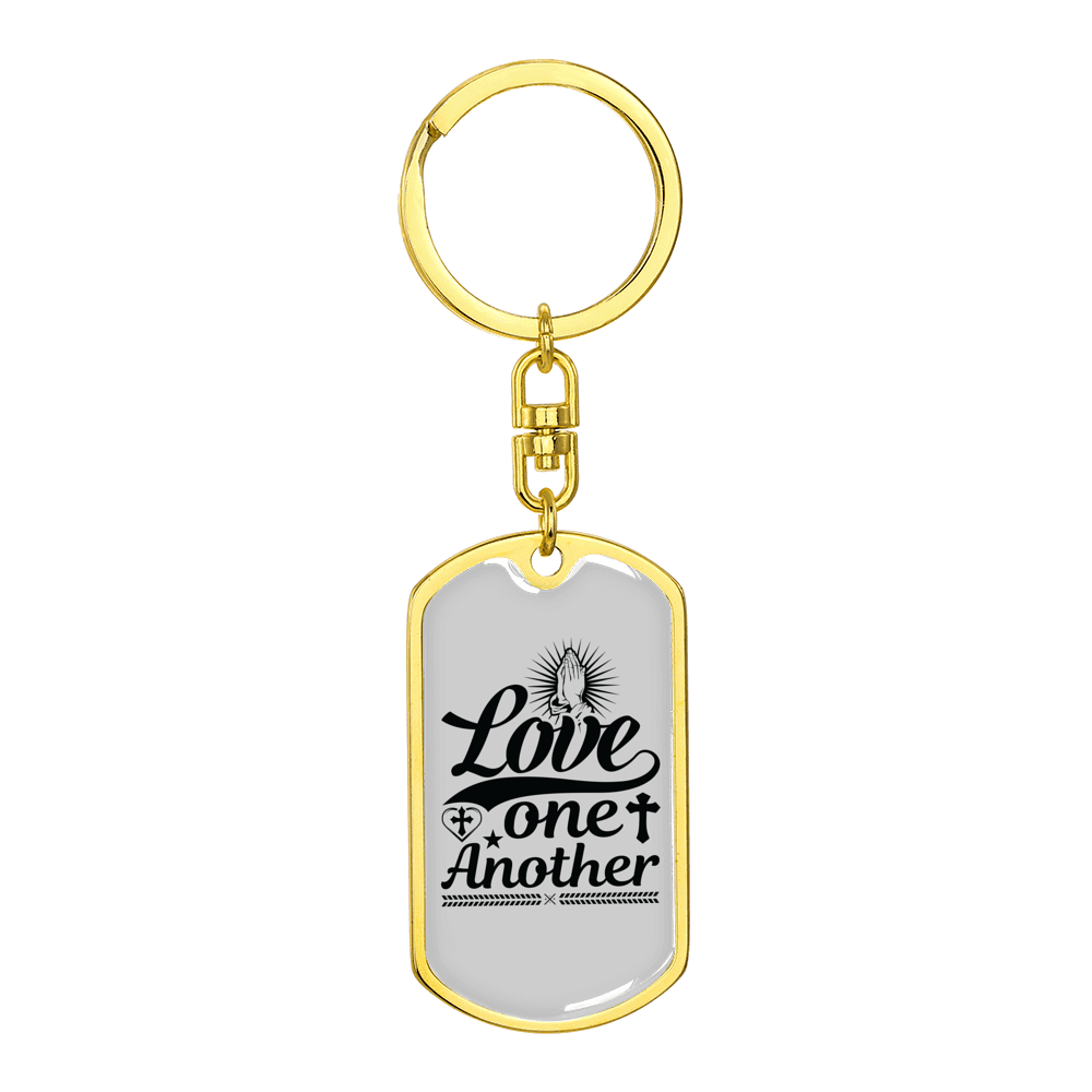 Love One Another Cross Christian Stainless Steel or 18k Gold Premium Swivel Dog Tag Keychain