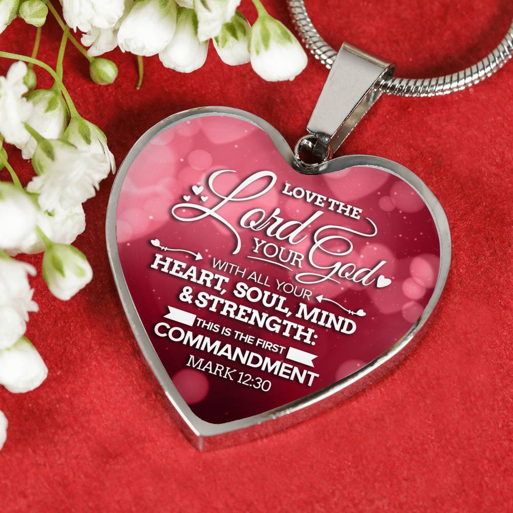 Love The Lord With Your Whole Being Bible Verse Inspirational Gift Heart Pendant Necklace - Express Your Love Gifts