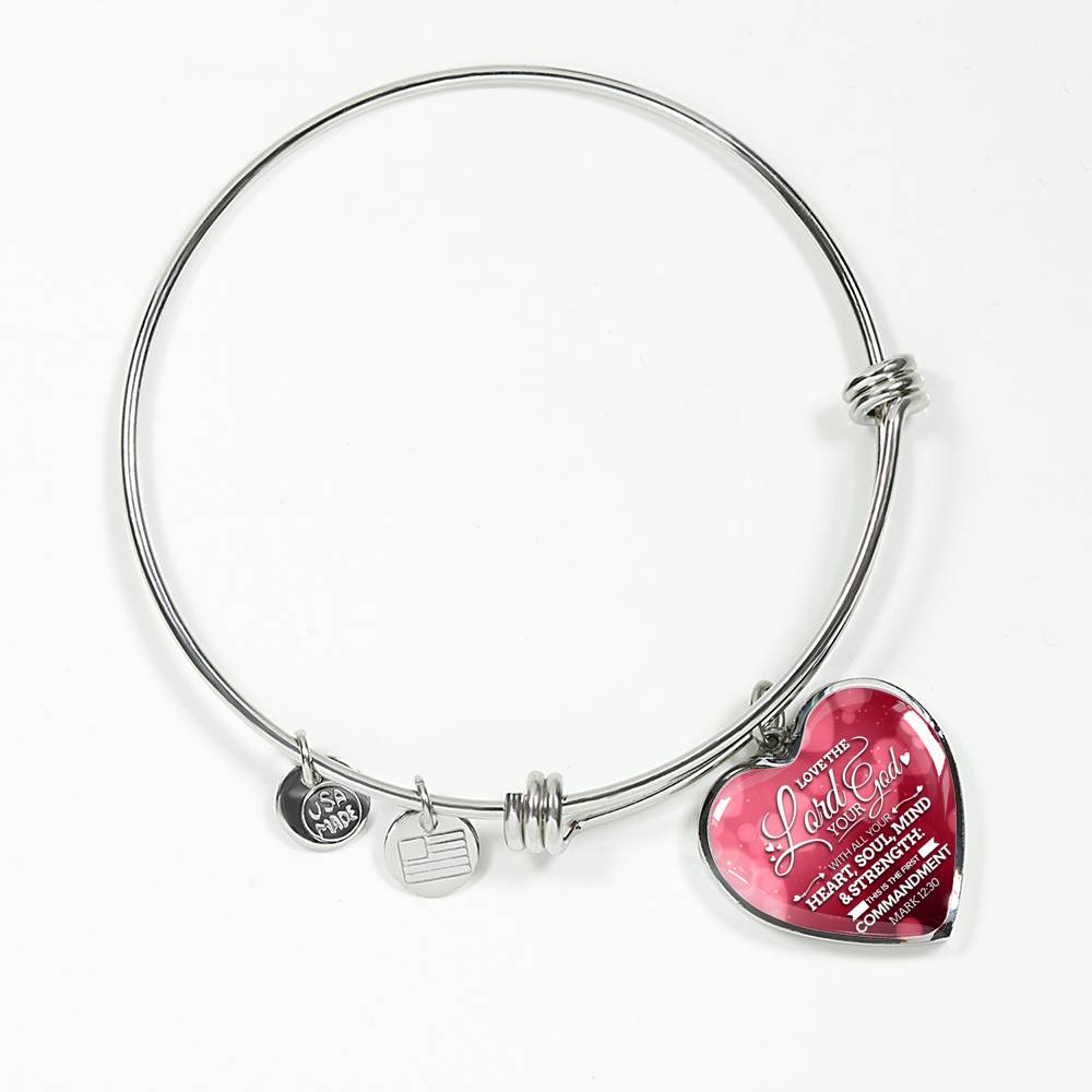 Love The Lord With Your Whole Being Christian Faith Heart Bracelet Bangle - Express Your Love Gifts