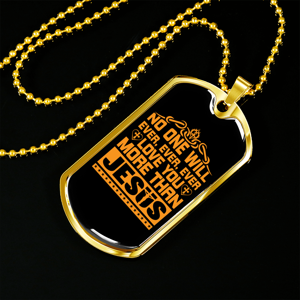 Love You More Golden Christian Necklace Stainless Steel or 18k Gold Dog Tag 24" Chain-Express Your Love Gifts
