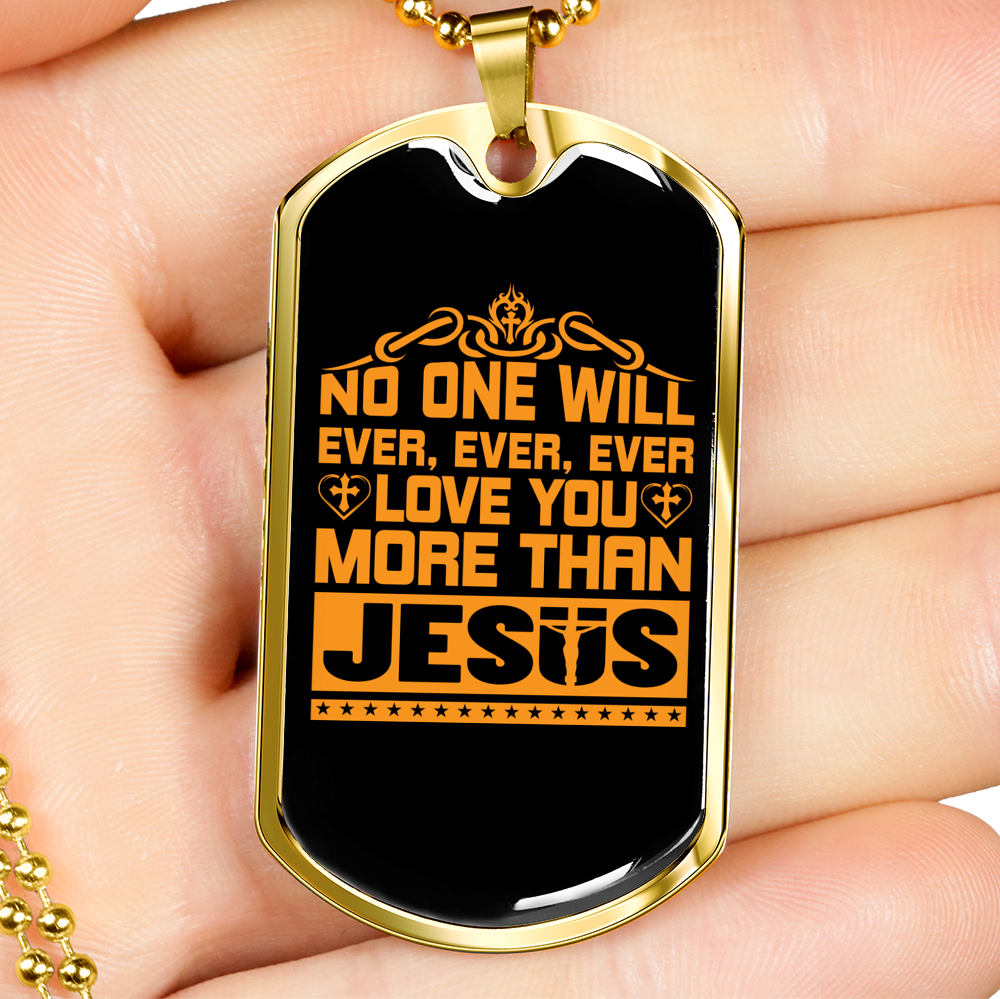 Love You More Golden Christian Necklace Stainless Steel or 18k Gold Dog Tag 24" Chain-Express Your Love Gifts