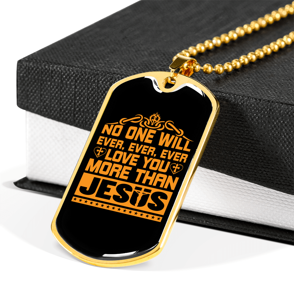 Love You More Golden Christian Necklace Stainless Steel or 18k Gold Dog Tag 24" Chain-Express Your Love Gifts