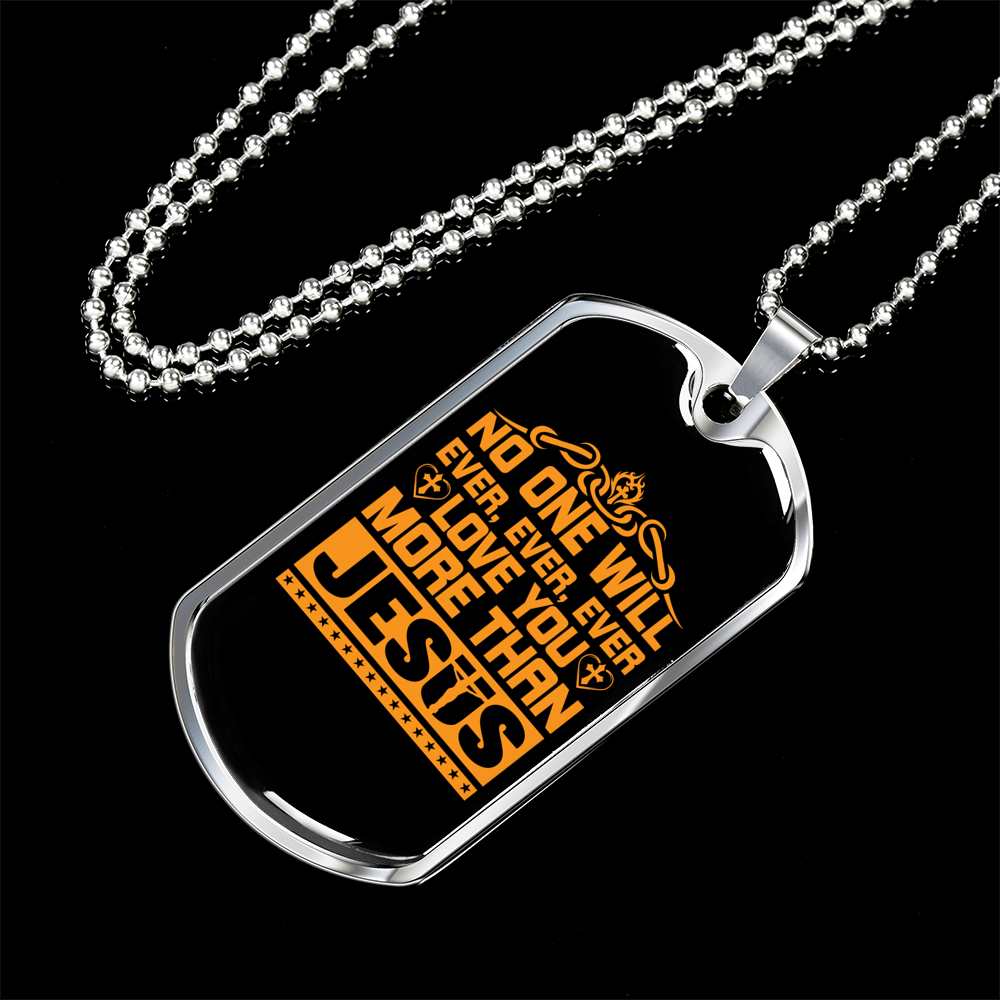 Love You More Golden Christian Necklace Stainless Steel or 18k Gold Dog Tag 24" Chain-Express Your Love Gifts